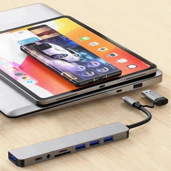 BUFFER® 8 in 1 Usb Çevirici Notebook Macbook Type-C Uyumlu Görüntü Aktarıcı Hub - 2