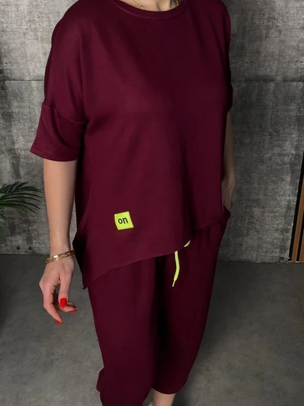 Kadın Kısa Kollu Bisiklet Yaka Viskon Iki Iplik Bluz Ve Pantolon Ikili Takım - Resim 2