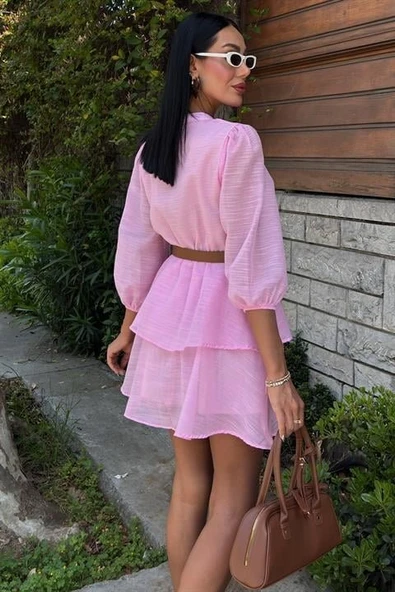 Deri Kemerli Fırfırlı Elbise 2901 - Resim 4