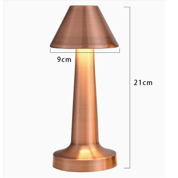 BUFFER® Çatı Model Bronz Renk Şarjlı Dokunmatik 3 Renkli LED Masa Lambası - 4