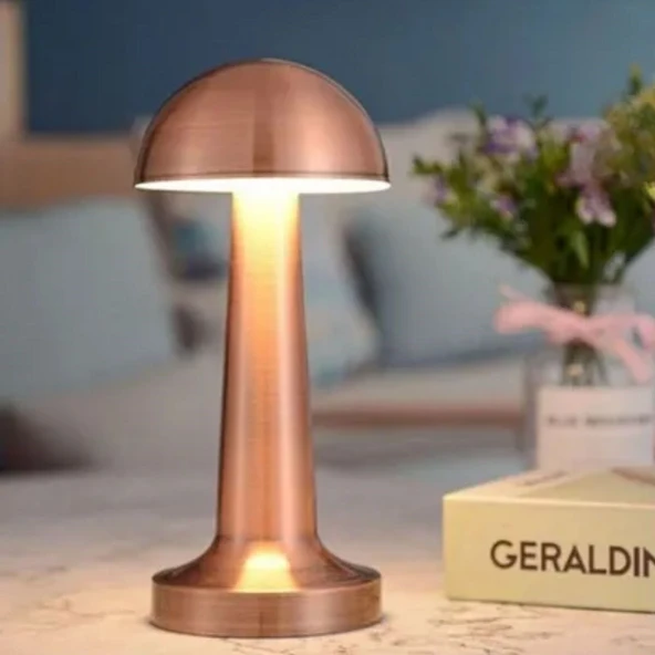 BUFFER® Mantar Model Bronz Renk Şarjlı Dokunmatik 3 Renkli LED Masa Lambası - 4