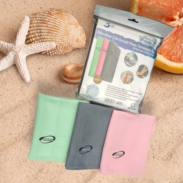 BUFFER® İz Bırakmayan Mikrofiber Temizlik Bezi 3'lü Set Cam ve Ayna Silme Toz Alma Temizlik Bezi - 4
