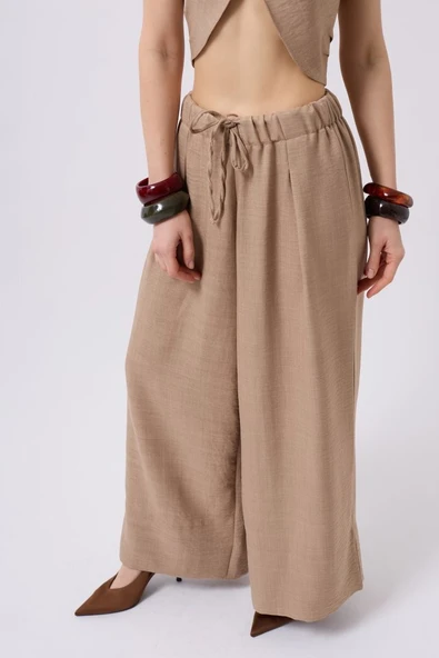 Düşük Bel Oversize Keten Pantolon - Resim 4