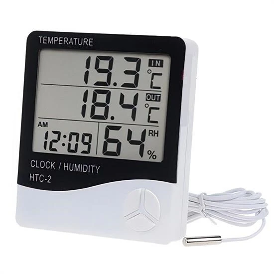 BUFFER® İç ve Dış Ortam Sıcaklığını Ölçebilen LCD Ekran Saat Göstergeli Alarmlı Nem Ölçer Termometre - 1