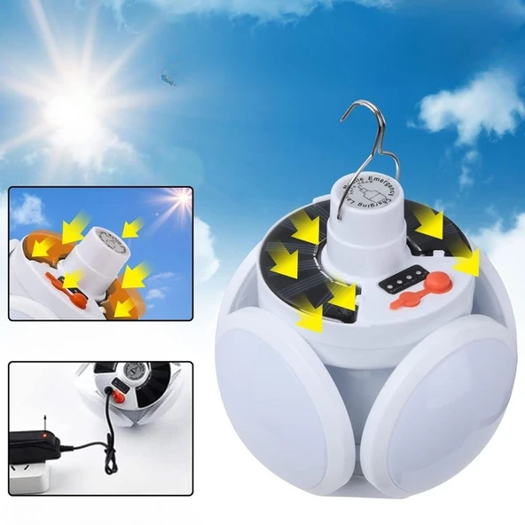 BUFFER®  Solar Panelli Şarjlı 5'li Katlanabilir Acil Durum Kamp Lambası - 5