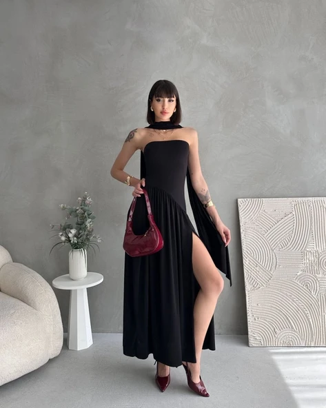 Kadınboğaz Kolsuz Maxi Boy Kalem Elbise - Resim 2