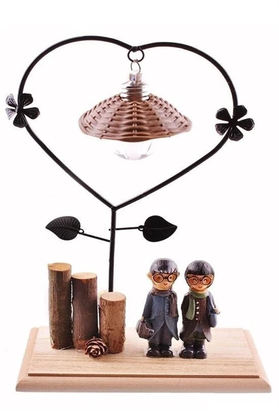 BUFFER® Pilli Işıklı Romantik Çift Tema Büyük Boy Dekoratif Ahşap Biblo - Resim 8