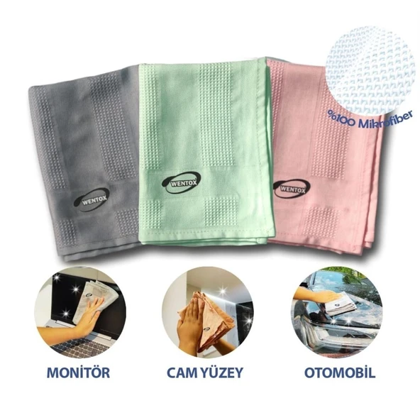 BUFFER® İz Bırakmayan Mikrofiber Temizlik Bezi 3'lü Set Cam ve Ayna Silme Toz Alma Temizlik Bezi - 1