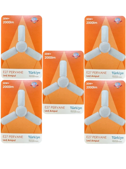 (5 Adet) Osaka 30W (200W) Beyaz Işık (6500K) E27 Duylu (Kalın Duy) Pervane Ampul ürün görseli