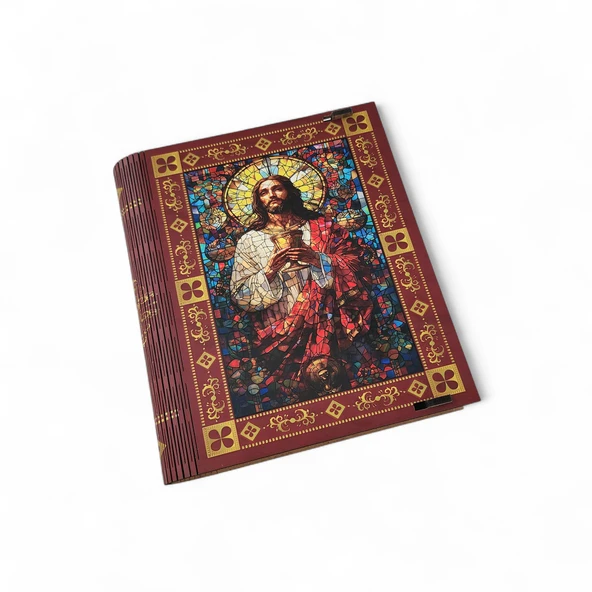 İsa Mesih Kutsal Kalp Dekoratif Saklama Kutusu - Vitray Sanat Tasarımlı Dini Hediye Kutusu ürün görseli