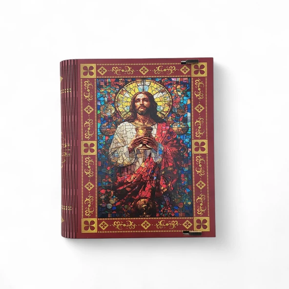 İsa Mesih Kutsal Kalp Dekoratif Saklama Kutusu - Vitray Sanat Tasarımlı Dini Hediye Kutusu - Resim 2