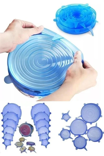 BUFFER® Tazeliği Koruyan 6lı Silikon Streç Gıda Saklama Koruma Kapakları - Resim 4