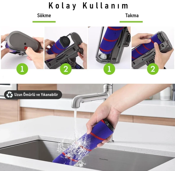 Valkyrie LED Işıklı Yumuşak Rulo Süpürge Başlığı Dyson V7/V8/V10/V11/V15 Uyumlu - 5