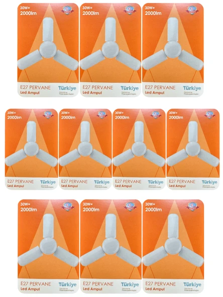 (10 Adet) Osaka 30W (200W) Beyaz Işık (6500K) E27 Duylu (Kalın Duy) Pervane Ampul ürün görseli 1