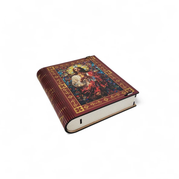 İsa Mesih Kutsal Kalp Dekoratif Saklama Kutusu - Vitray Sanat Tasarımlı Dini Hediye Kutusu - Resim 3