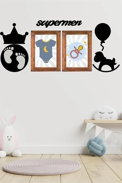 BUFFER® DECO103 Supermen Dekoratif Duvar Süsü Tablo Aksesuar Ahşap Tasarım Hediye Pano Sticker Seti - Resim 4