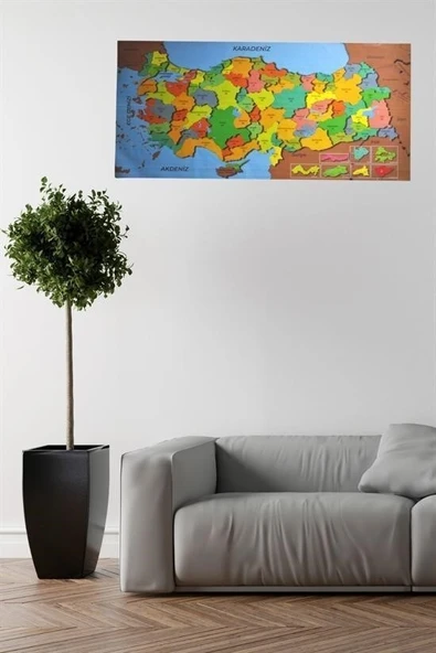 BUFFER® Renkli Türkiye Haritası Manyetik Yapıştırıcı Gerektirmeyen Duvar Stickerı 118 CM * 56 CM - Resim 6