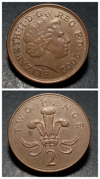 Escoines 3996368af49577cfd4 2002 two pence İngiliz sterlini 2 peni Bakır kaplamalı çelik ççt+ para - 1