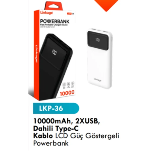 Lkb36 10000 Mah Taşınabilir dahili 2x USBkablolu TYPE c LED gösterge powerbank ürün görseli 1