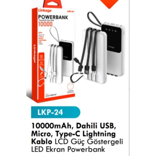 Lkb24 10000 Mah Taşınabilir dahili USB mikro ligthing kablolu LED gösterge powerbank ürün görseli 1