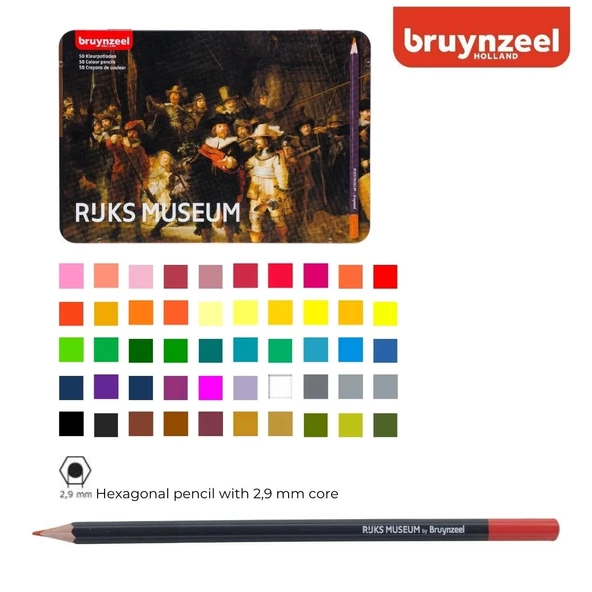 Bruynzeel Rijks Museum Kuru Boya Kalem Seti 50 Renk Night Watch Metal Kutu - Resim 3
