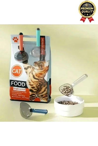 Çok Amaçlı Klipsli Ölçekli Şeffaf Başlıklı 180ml Kapasiteli Kedi Köpek Mama Ölçüm Kaşığı Küreği - 4