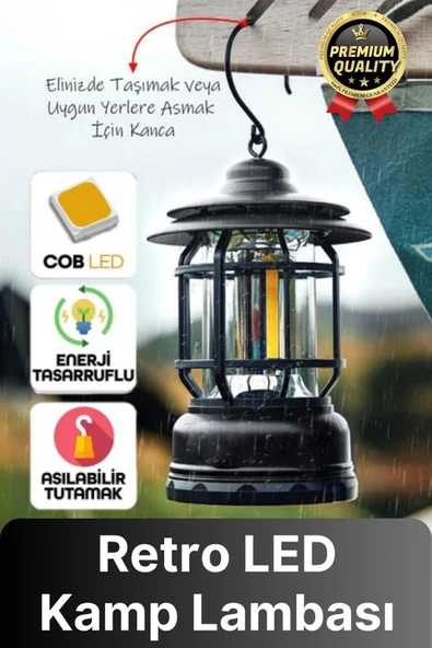 Çok Amaçlı Ayarlanabilir Şarjlı 2 Kademeli 500 Lümen Enerji Tasarruflu 3 COB Retro LED Kamp Lambası - 1