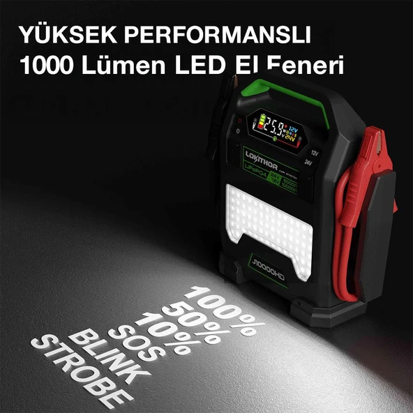 Lokithor J10000HD 12V/24V 10.000Amp LiFePO4 Akıllı Akü Takviye + Powerbank + Led Lamba - 5