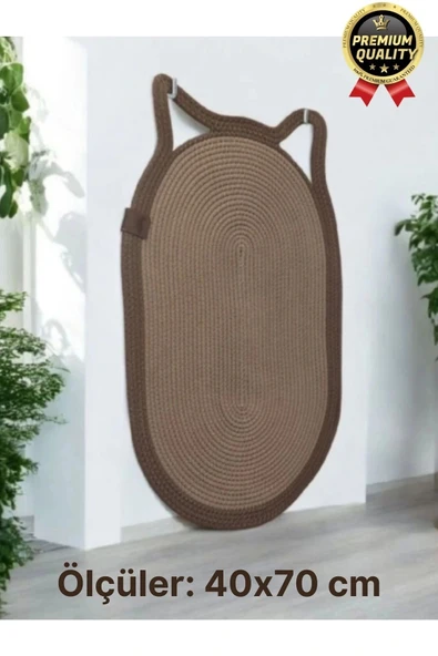 Dekoratif Dayanıklı Zemin Dostu %100 Doğal Jüt İp Kedi Şekilli Duvar Tipi Tırmalama Paspası 40x70cm - 3