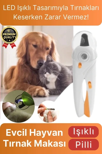Çok Amaçlı Sıçrama Koruyucu Pilli Kedi Köpek Kuş Evcil Hayvan Ledli Işıklı Törpülü Tırnak Makası - 1