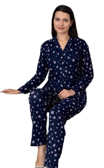 Bianca Kadın Pijama Takımı Gömlek Yaka Önden Düğmeli Uzun Kollu Yumuşak Nefes Alan KumaşM–2XL ürün görseli