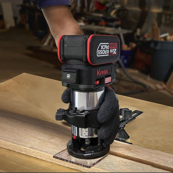 Kress KUD26.91 20Volt Kömürsüz 6/8mm Devir Ayarlı Şarjlı Profesyonel Avuç İçi El Frezesi Formika Tıraşlama (Akü Dahil Değildir) - 3