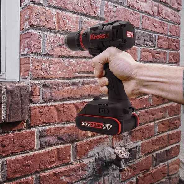 Kress KUC30.1 20Volt/2.0Ah Li-ion 60Nm Çift Akülü Kömürsüz Profesyonel Şarjlı Darbeli Matkap - 4