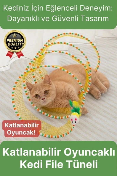 Özel Tasarım Yer Kaplamaz Taşınabilir Hafif Eğlendiren Komik Oyuncaklı Katlanabilir Kedi File Tüneli - 1