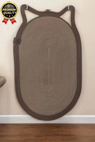Dekoratif Dayanıklı Zemin Dostu %100 Doğal Jüt İp Kedi Şekilli Duvar Tipi Tırmalama Paspası 40x70cm - 5