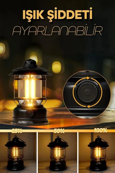 Çok Amaçlı Ayarlanabilir Şarjlı 2 Kademeli 500 Lümen Enerji Tasarruflu 3 COB Retro LED Kamp Lambası - 4