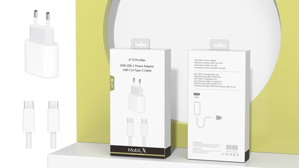 MobiLX M-21 iPhone 15 Pro Max Uyumlu 20W Type-C Hızlı Şarj Adaptörü + USB-C Kablo - 2
