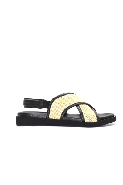 Kadın Siyah Hasır Desen Lastikli Günlük Şık Terlik Sandalet