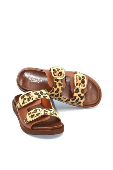 Kadın Leopar Desenli Çift Toka Ayarlanabilir Günlük Terlik - 4