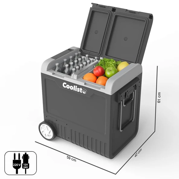 Coolist CLK65W 12/24Volt 220Volt 65 Litre Çift Bölmeli Tekerlekli Outdoor Kompresörlü Oto Buzdolabı/Dondurucu - 2