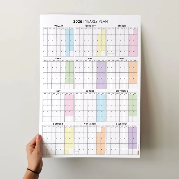 2026 Yıllık Planlayıcı Duvar Takvimi, Aylık Planlayıcı Takvim, Pastel Gökkuşağı Renkler - Resim 5