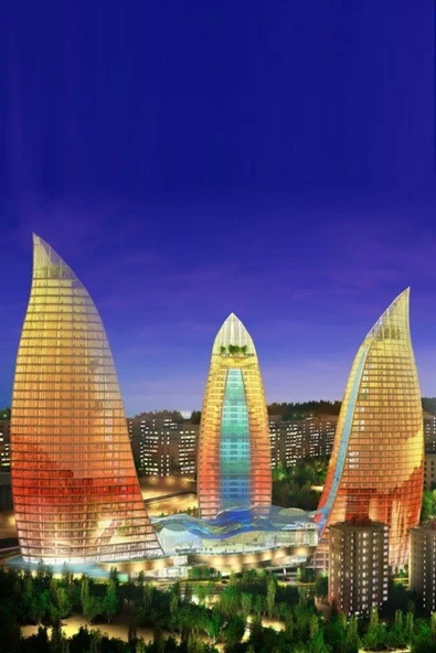 Azerbaycan Flame Towers Oval Magnet - Resim 5