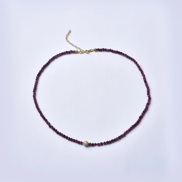 925 Ayar Gümüş Altın Kaplama Doğal Yakut Taşlı Kolye - NGS00114 - 4