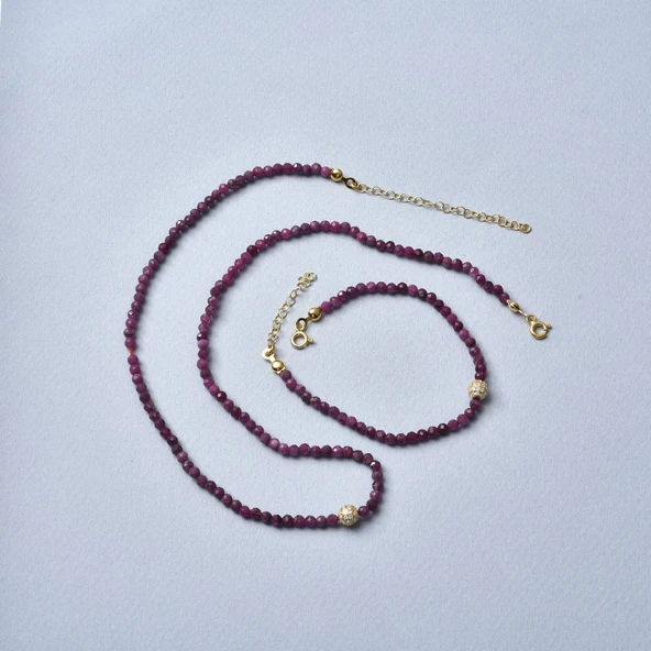 925 Ayar Gümüş Altın Kaplama Doğal Yakut Taşlı Kolye - NGS00114 - 5