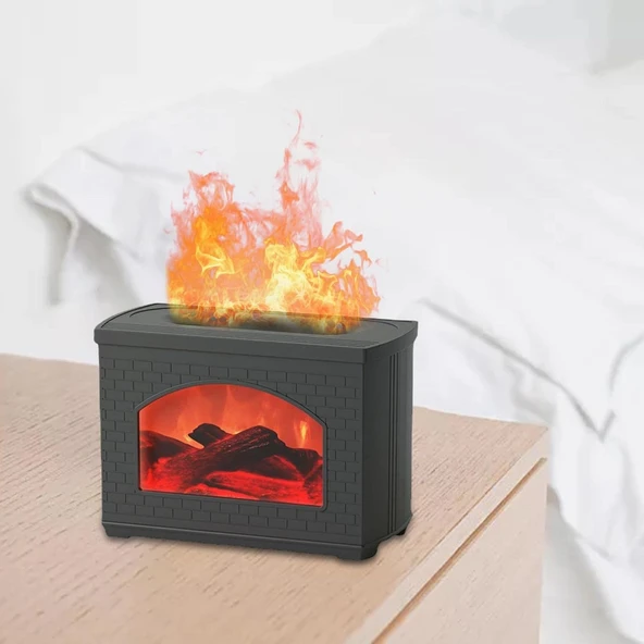 Ozmik Fityle Hava Nemlendirici Simülasyon Alev 270 Ml Dekoratif Otomatik Kapanma Taşınabilir Siyah