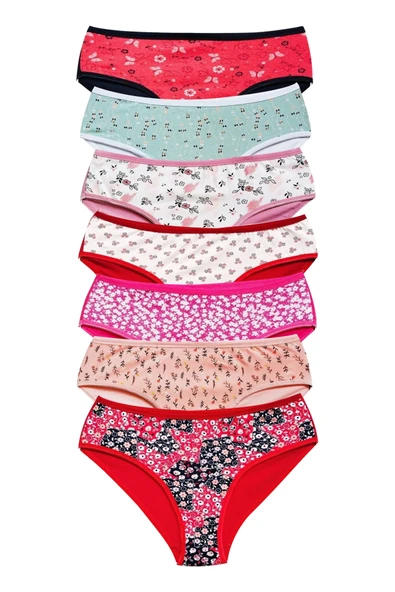 Pamuklu Geniş Kenarlı Likralı Desenli Bato Kadın Külot 7'li Paket ürün görseli