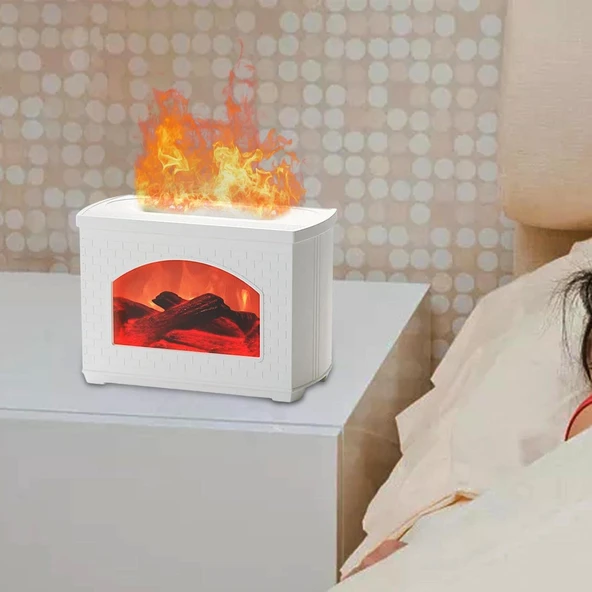 Ozmik Fityle Hava Nemlendirici Simülasyon Alev 270 Ml Dekoratif Otomatik Kapanma Taşınabilir Beyaz