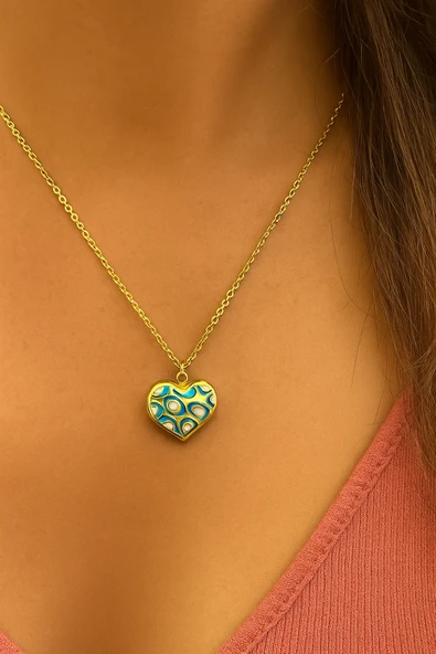 Renkli Desenli Kalp Kolye ürün görseli 1