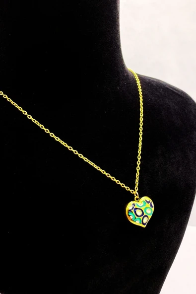 Renkli Desenli Kalp Kolye - Resim 2