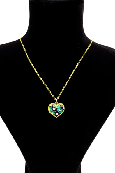 Renkli Desenli Kalp Kolye - Resim 3